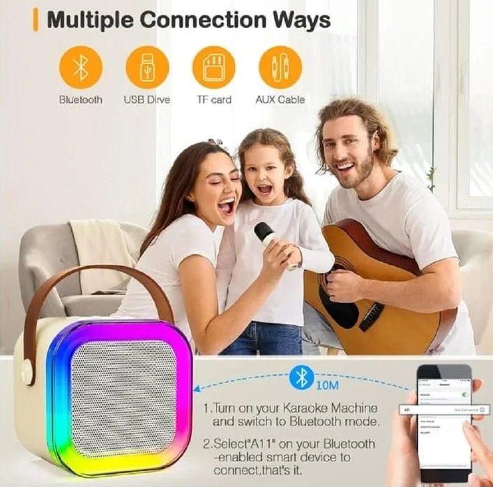 MINI PARLANTE   KARAOKE CON 2 MICROFONOS DE REGALO